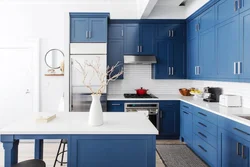 Beige blue kitchen interior