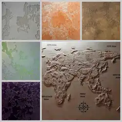 World map decorative plaster photo in the living room interior
