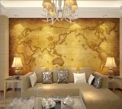 Dünya xəritəsi qonaq otağının interyerində dekorativ gips şəkli