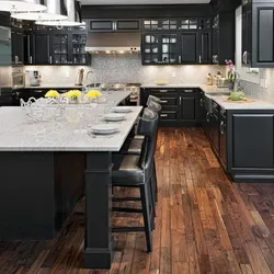 Black floors in the kitchen design photo