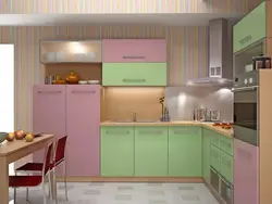 Pink and green in the kitchen interior