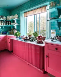 Pink And Green In The Kitchen Interior