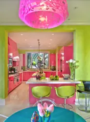 Pink and green in the kitchen interior