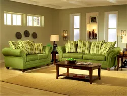 Living room interior with olive sofa photo