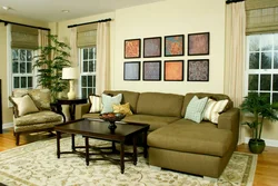 Living room interior with olive sofa photo