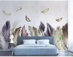 Wallpaper Feathers In The Bedroom Interior