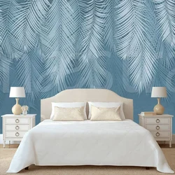 Wallpaper feathers in the bedroom interior