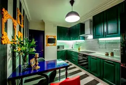 Blue and green colors in the kitchen interior