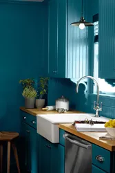 Сіні і зялёны колер у інтэр'еры кухні