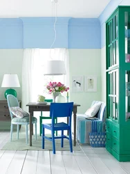 Blue and green colors in the kitchen interior