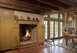 Fireplace stove design in the living room interior photo