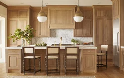 Oak color in the kitchen interior photo