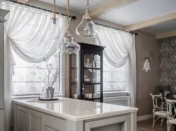 Classic curtains for the kitchen interior photo