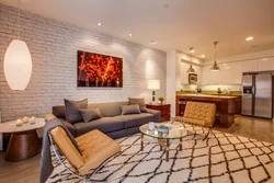 Living room interior with brick finish