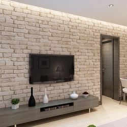 Living room interior with brick finish