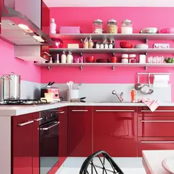 Kitchen Design With Pink Wallpaper
