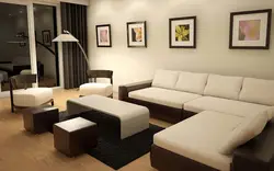Living room design with sofa in the center