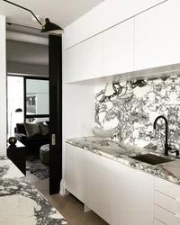 Marble tiles in the kitchen interior
