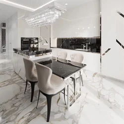 Marble tiles in the kitchen interior