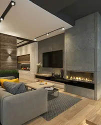 Modern living room with kitchen house interior with photo