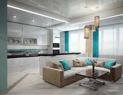 Modern living room with kitchen house interior with photo
