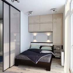 Interior design of a small bedroom with wardrobe