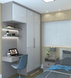 Interior design of a small bedroom with wardrobe