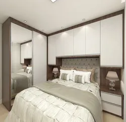 Interior design of a small bedroom with wardrobe
