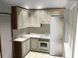 Built-In Kitchen For A Small Corner Kitchen With A Refrigerator Photo