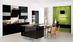 Интерьер кухни черно белый зеленый