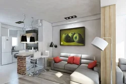 Design of a one-room apartment with a kitchen and living room