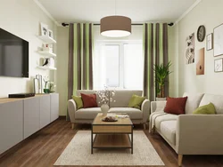 Living room interior in beige-green tones