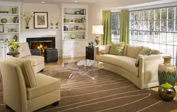Living room interior in beige-green tones