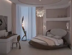 Round bed in the bedroom interior photo