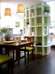 Shelving in the kitchen in the interior