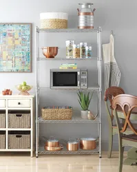 Shelving in the kitchen in the interior