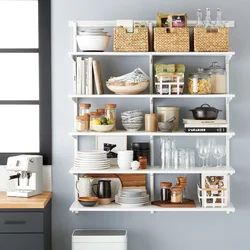 Shelving in the kitchen in the interior