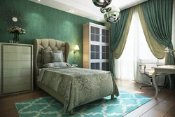 Emerald Curtains In The Bedroom Interior