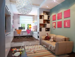 Design of living room, bedroom and children's room in one room