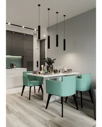 Kitchen with emerald chairs photo