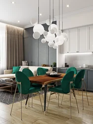 Kitchen with emerald chairs photo