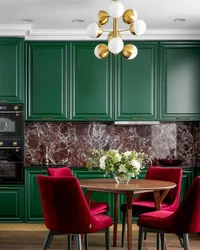 Kitchen With Emerald Chairs Photo