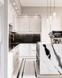 White marble in the kitchen interior photo