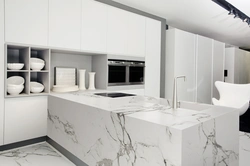 White marble in the kitchen interior photo