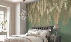 Wallpaper with leaves in the bedroom photo