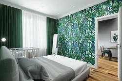 Wallpaper with leaves in the bedroom photo