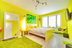 Зеленый с желтым в интерьере спальни