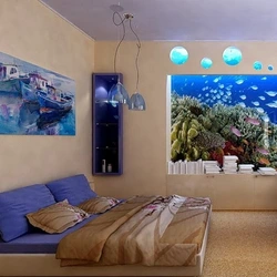 Інтэр'ер спальні з акварыумам