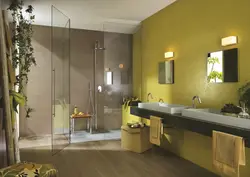 Зәйтүн түсті дизайндағы ванна бөлмесі