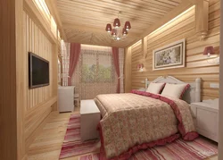 Інтэр'ер спальні з клеенага бруса